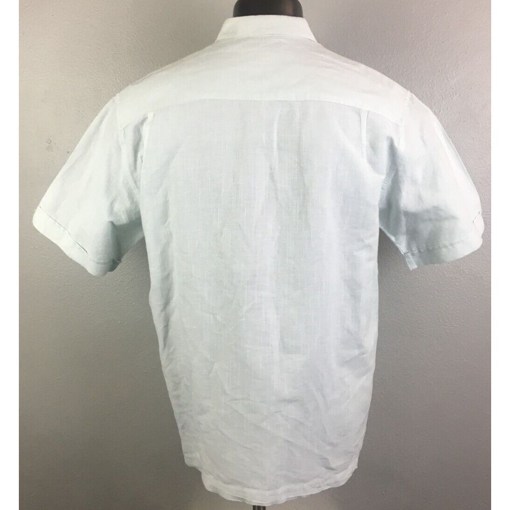 Mens Cubavera Light Blue Button Front‎ Short Sleeve Shirt Size L Linen Blend - Picture 2 of 5